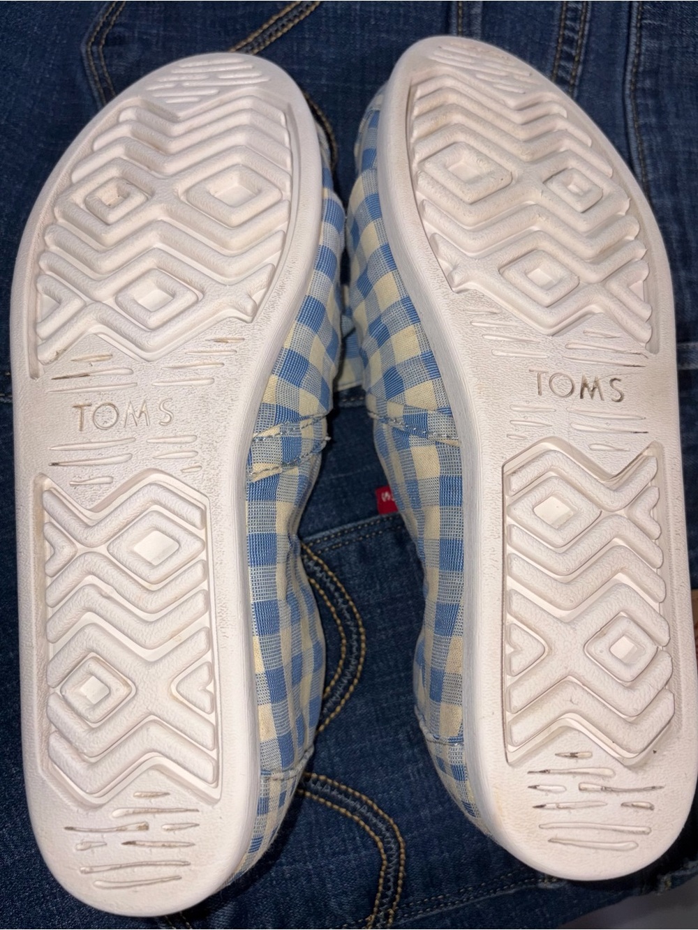TOMS Light Blue and White Gingham Bow Slip-Ons - Picture 8 of 8